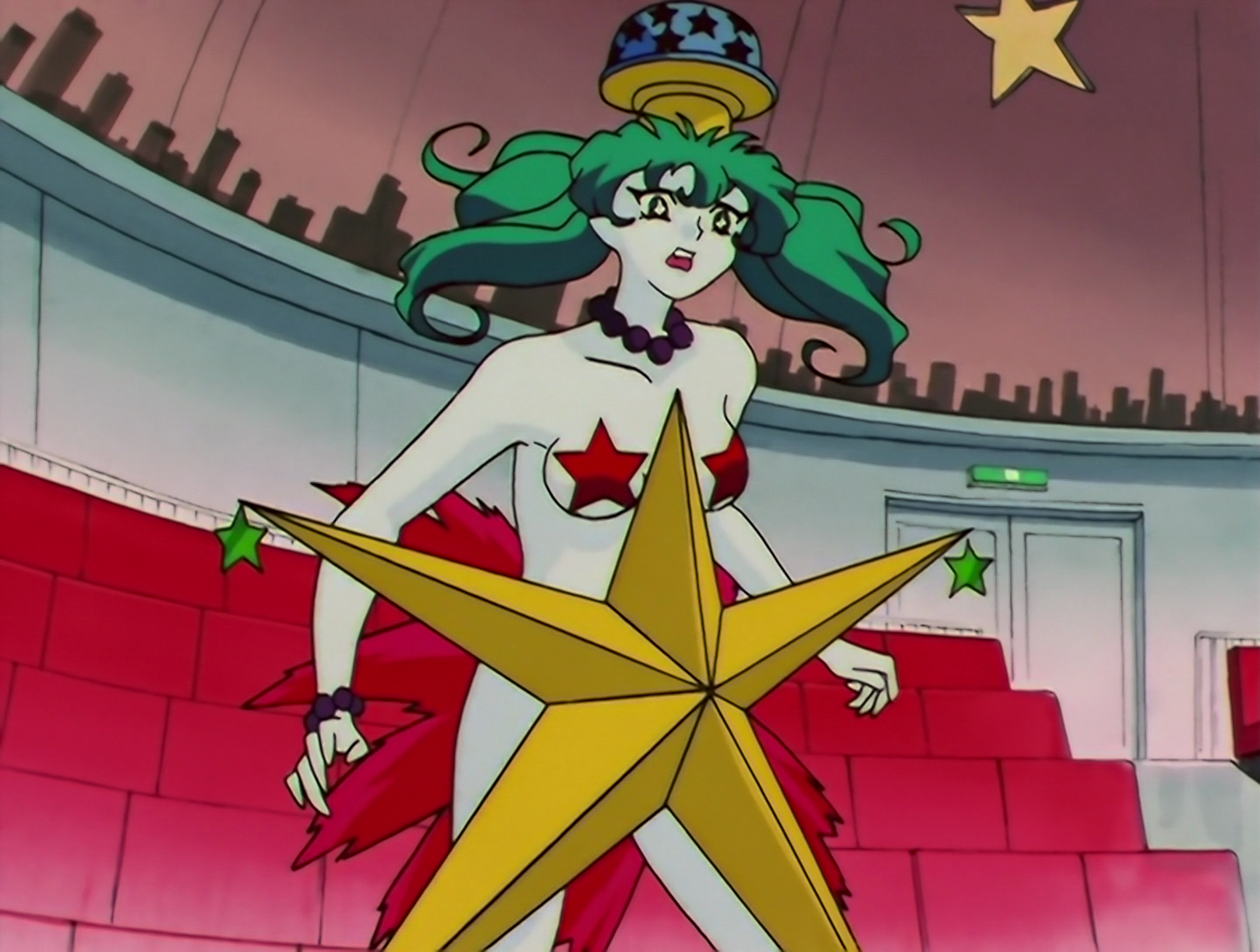 U-Chouten now has a planetarium’s projector sticking out of her head. Aside from that, her outfit is still the kind of thing to give American network executives palpitations.
